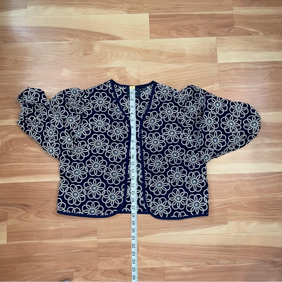 Maeve Anthropologie Navy Embroidery Floral Cropped Draped Shrug Jacket One Size - Picture 8 of 16